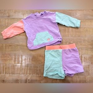 Little Me colorblick crewneck sweater and matching shorts set baby girl